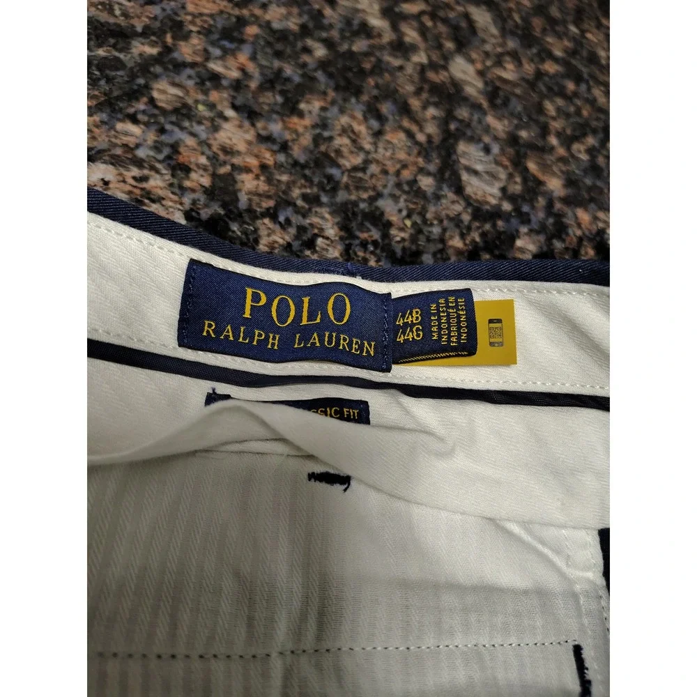 Polo Ralph Lauren Mens Navy Blue All Over Pony Logo Chino Shorts 44 Classic Fit